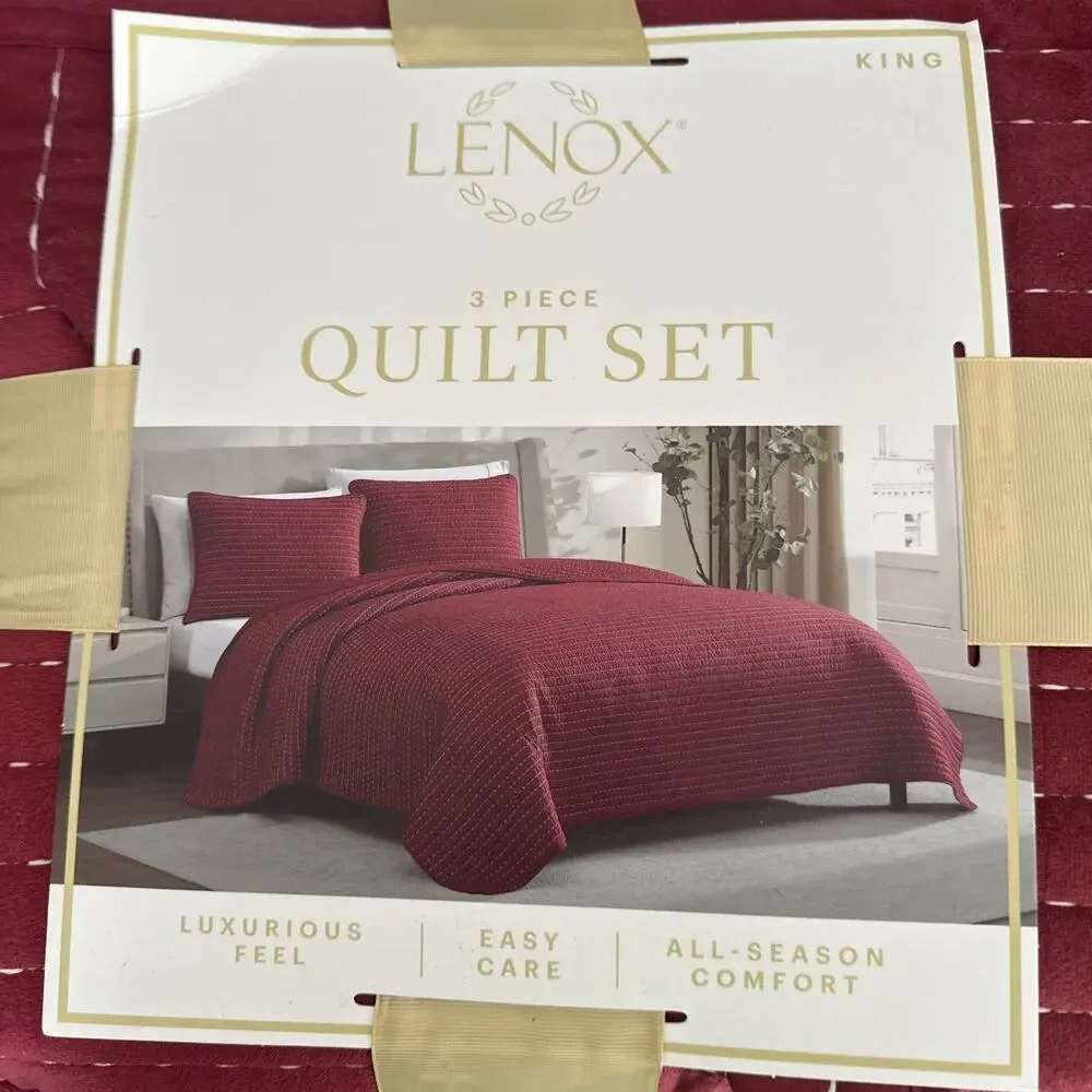 Lenox 3 Piece Quilt Set King Red Quilted Bedding Shams All Season